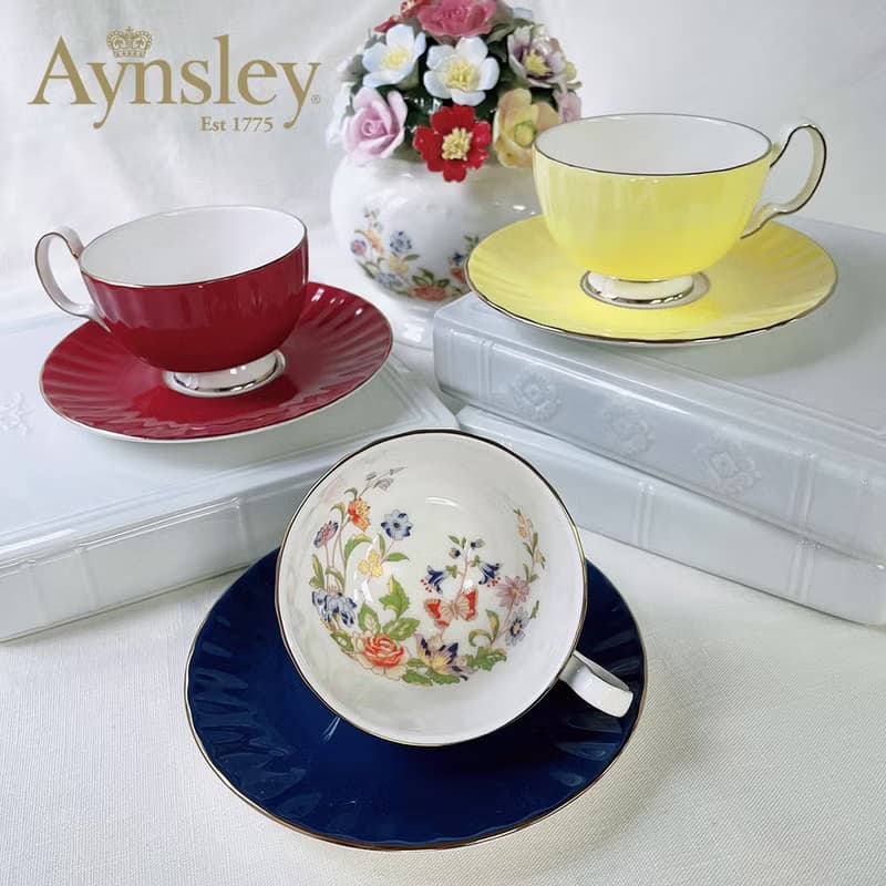 英國Aynsley 小屋花園系列 組合優惠價 骨瓷色釉奧本杯盤組+餐盤