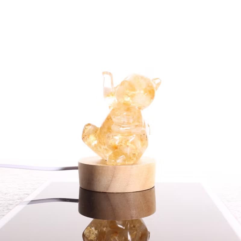 【畢業禮物】寶石元寶招財貓小夜燈-開運黃水晶招財水晶療癒奧