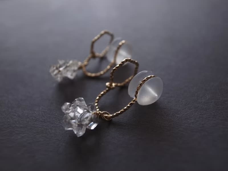 14KGF *升級版*赫基蒙水晶(閃靈鑽) 雪花 天然石耳環 迷你款 耳夾