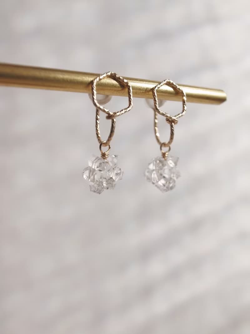 14KGF *升級版*赫基蒙水晶(閃靈鑽) 雪花 天然石耳環 迷你款 耳夾