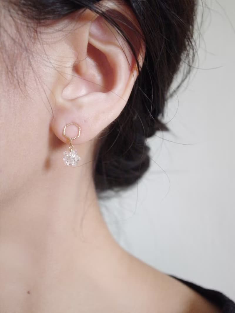 14KGF *升級版*赫基蒙水晶(閃靈鑽) 雪花 天然石耳環 迷你款 耳夾