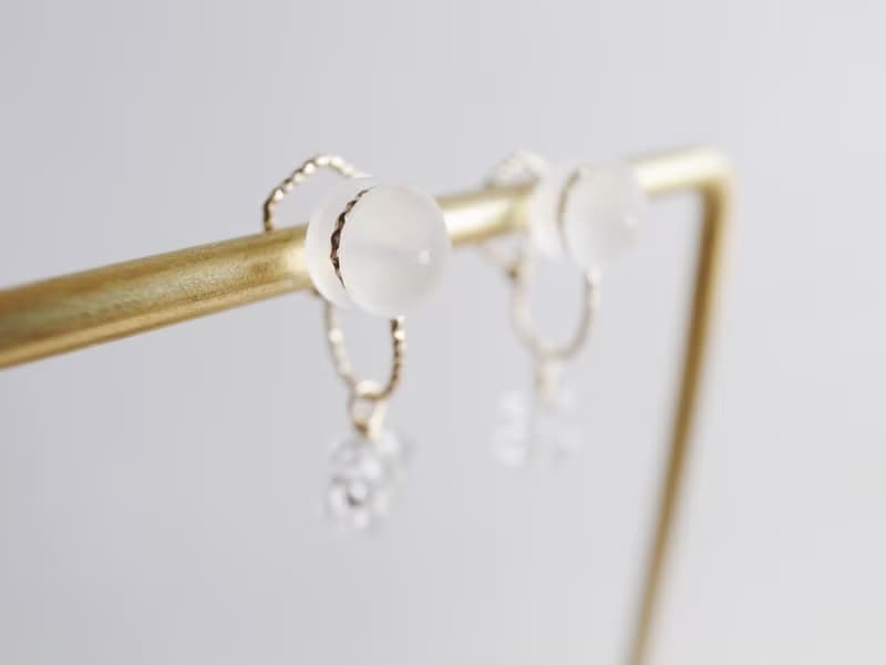 14KGF *升級版*赫基蒙水晶(閃靈鑽) 雪花 天然石耳環 迷你款 耳夾