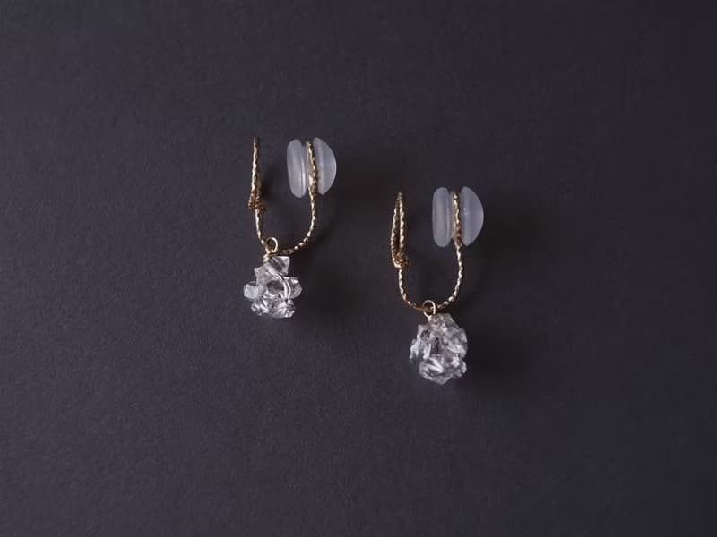 14KGF *升級版*赫基蒙水晶(閃靈鑽) 雪花 天然石耳環 迷你款 耳夾