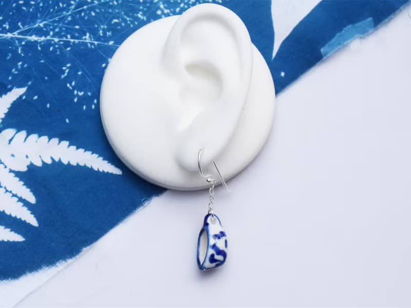 MINI PINEAPPLE TEA CUP, HAND-PAINTED CERAMIC EARRING WITH SILVER 92.5%