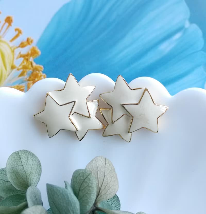 Vintage Jewelry 西洋古董飾品 復古 簡約 白琺瑯 星星 針式耳環