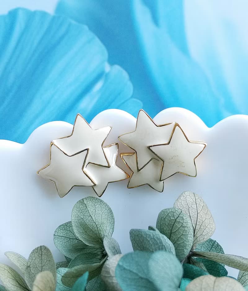 Vintage Jewelry 西洋古董飾品 復古 簡約 白琺瑯 星星 針式耳環