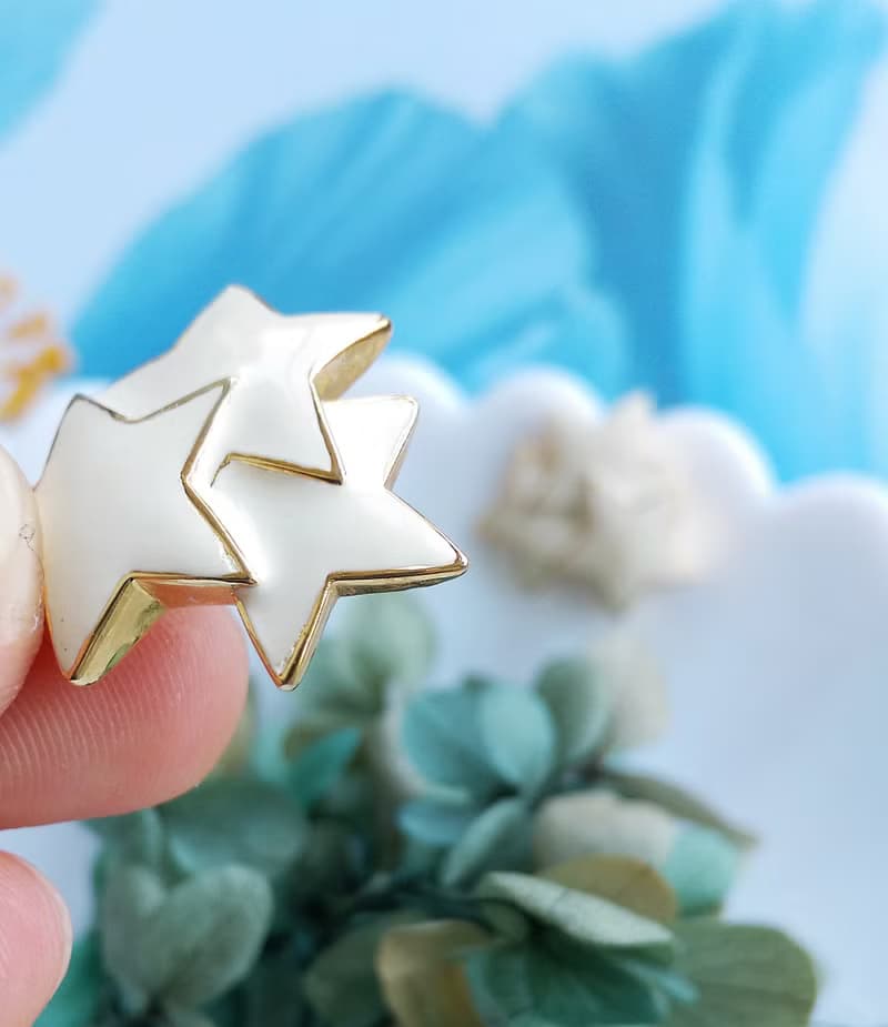 Vintage Jewelry 西洋古董飾品 復古 簡約 白琺瑯 星星 針式耳環