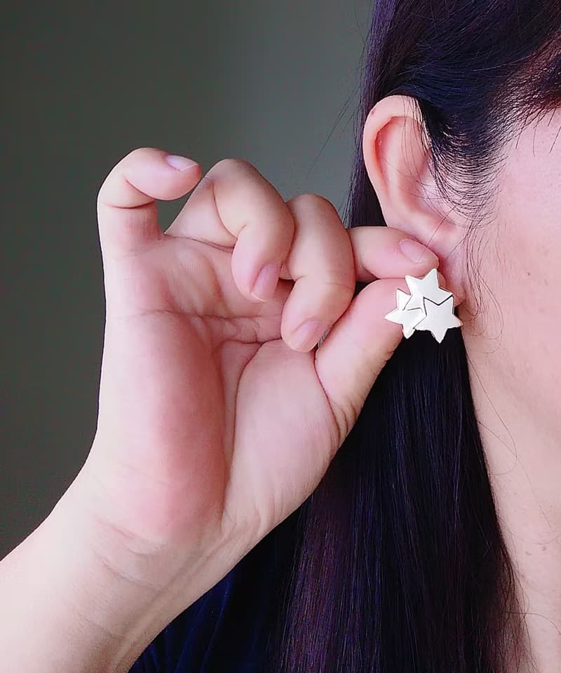 Vintage Jewelry 西洋古董飾品 復古 簡約 白琺瑯 星星 針式耳環