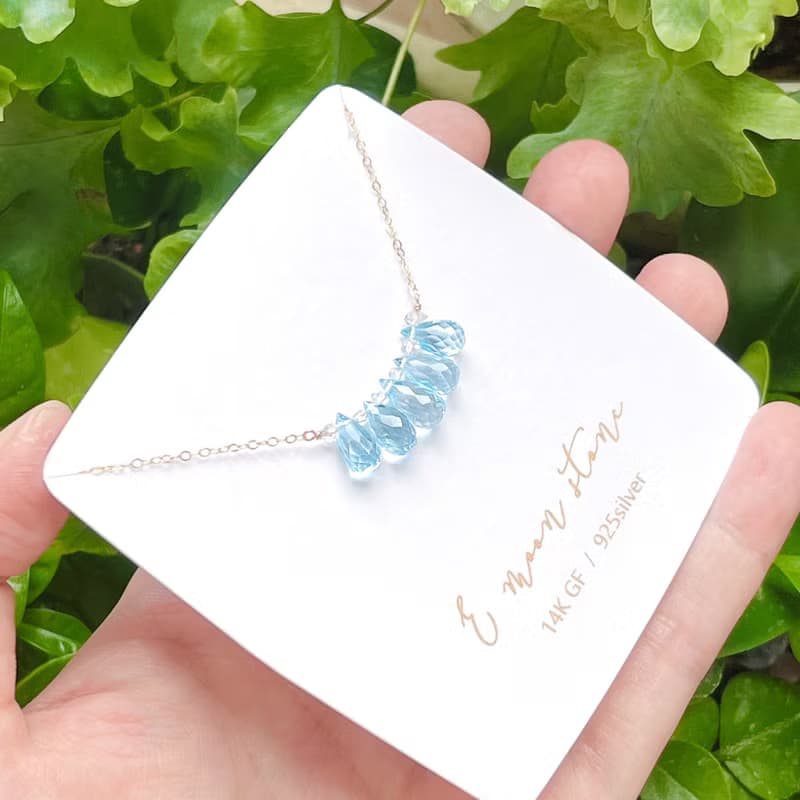 輕珠寶透涼冰塊 蔚藍托帕石項鍊水晶