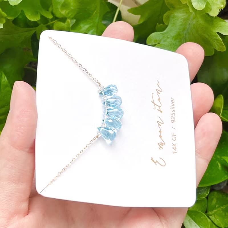 輕珠寶透涼冰塊 蔚藍托帕石項鍊水晶