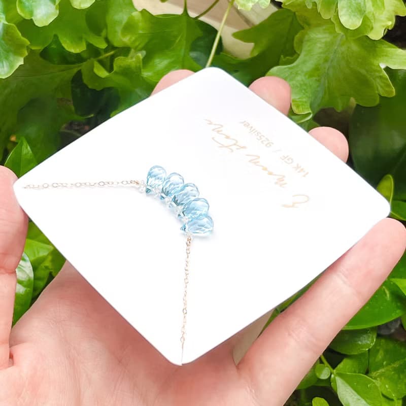 輕珠寶透涼冰塊 蔚藍托帕石項鍊水晶