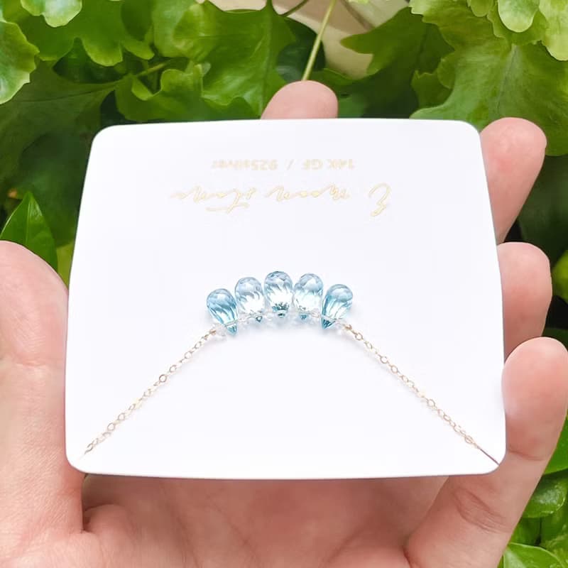 輕珠寶透涼冰塊 蔚藍托帕石項鍊水晶