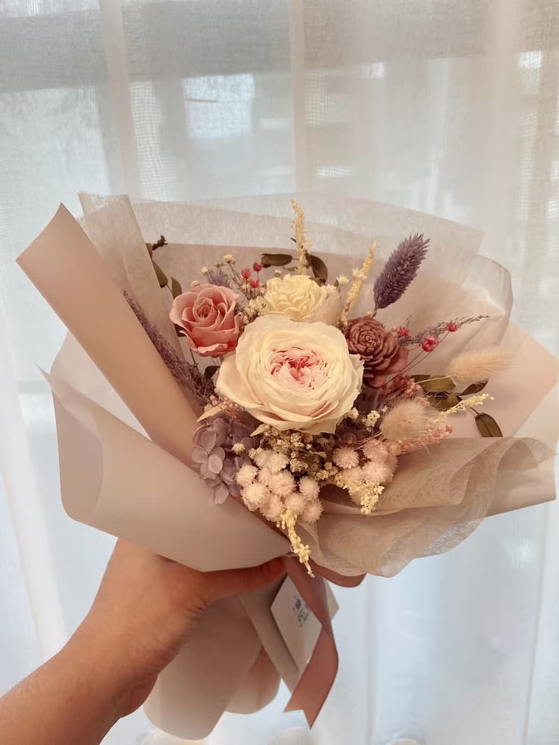 淡紫庭院玫瑰永生花束  情人節 送禮 生日禮 告白 求婚 韓式花束