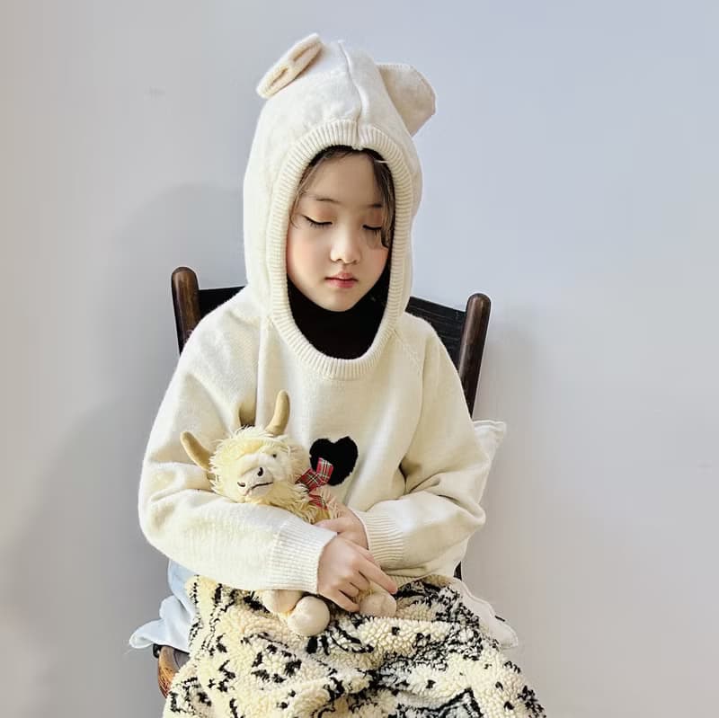 杏色暖耳朵小愛心毛衣 / 帽T 童裝