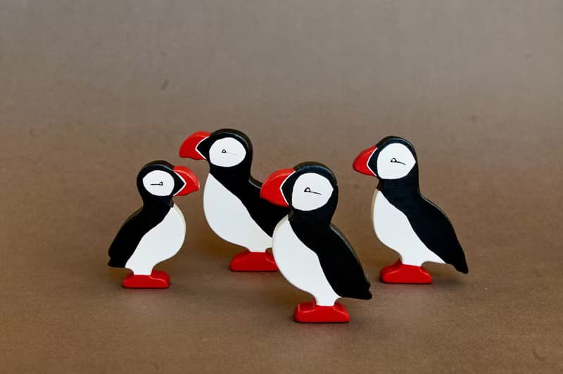 Wooden Puffins animals toys figurines baby, gift box for toddler
