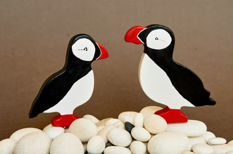 Wooden Puffins animals toys figurines baby, gift box for toddler