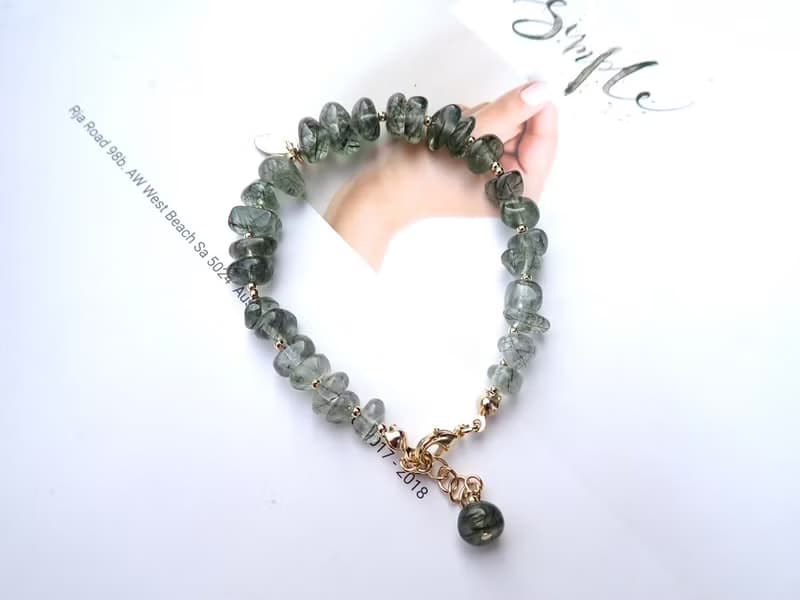 翠引豐盈/漸層綠髮晶隨型手鍊 水晶手鍊 手鍊 手鏈