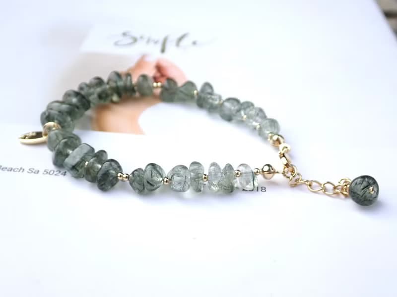 翠引豐盈/漸層綠髮晶隨型手鍊 水晶手鍊 手鍊 手鏈