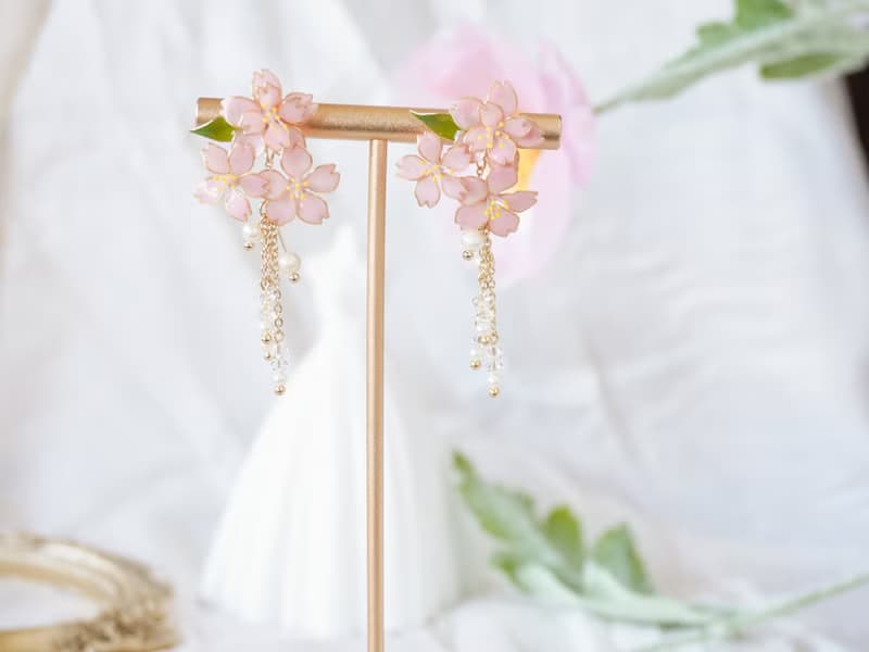 【浪漫櫻花】手工原創  耳飾  銅線樹脂  婚禮 禮物