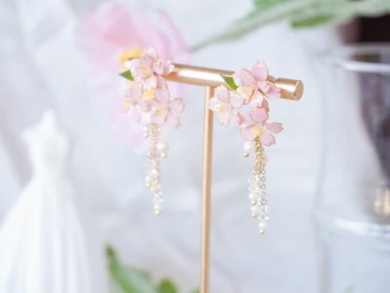 【浪漫櫻花】手工原創  耳飾  銅線樹脂  婚禮 禮物