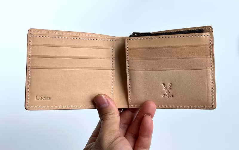 藍色植鞣牛皮短夾 真皮皮夾 男士錢包 男用短夾 銀包 手工制禮物