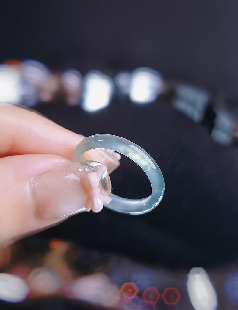 財水|夢幻仙氣高冰玻淡藍放光戒圈|A貨翡翠戒指#14男女皆可