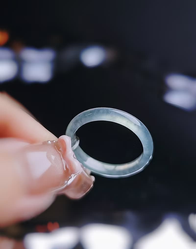 財水|夢幻仙氣高冰玻淡藍放光戒圈|A貨翡翠戒指#14男女皆可