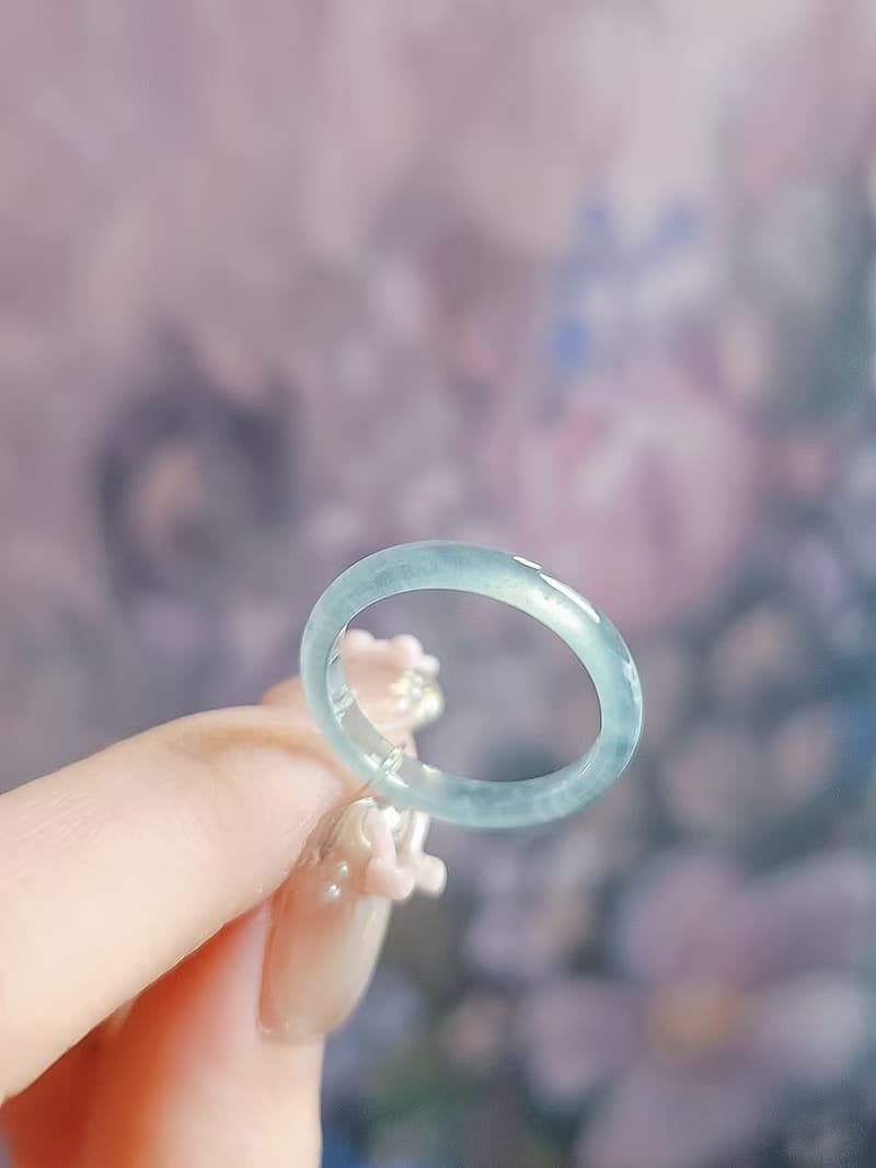 財水|夢幻仙氣高冰玻淡藍放光戒圈|A貨翡翠戒指#14男女皆可