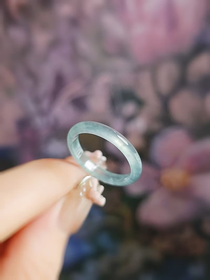 財水|夢幻仙氣高冰玻淡藍放光戒圈|A貨翡翠戒指#14男女皆可