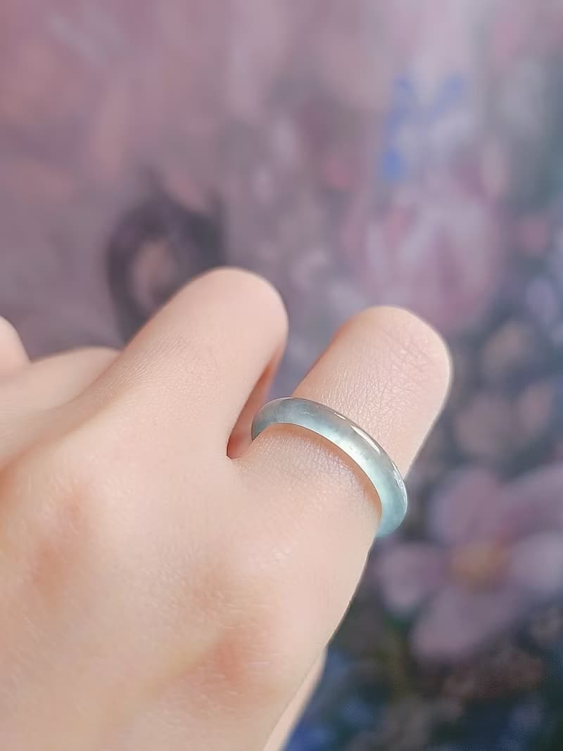 財水|夢幻仙氣高冰玻淡藍放光戒圈|A貨翡翠戒指#14男女皆可