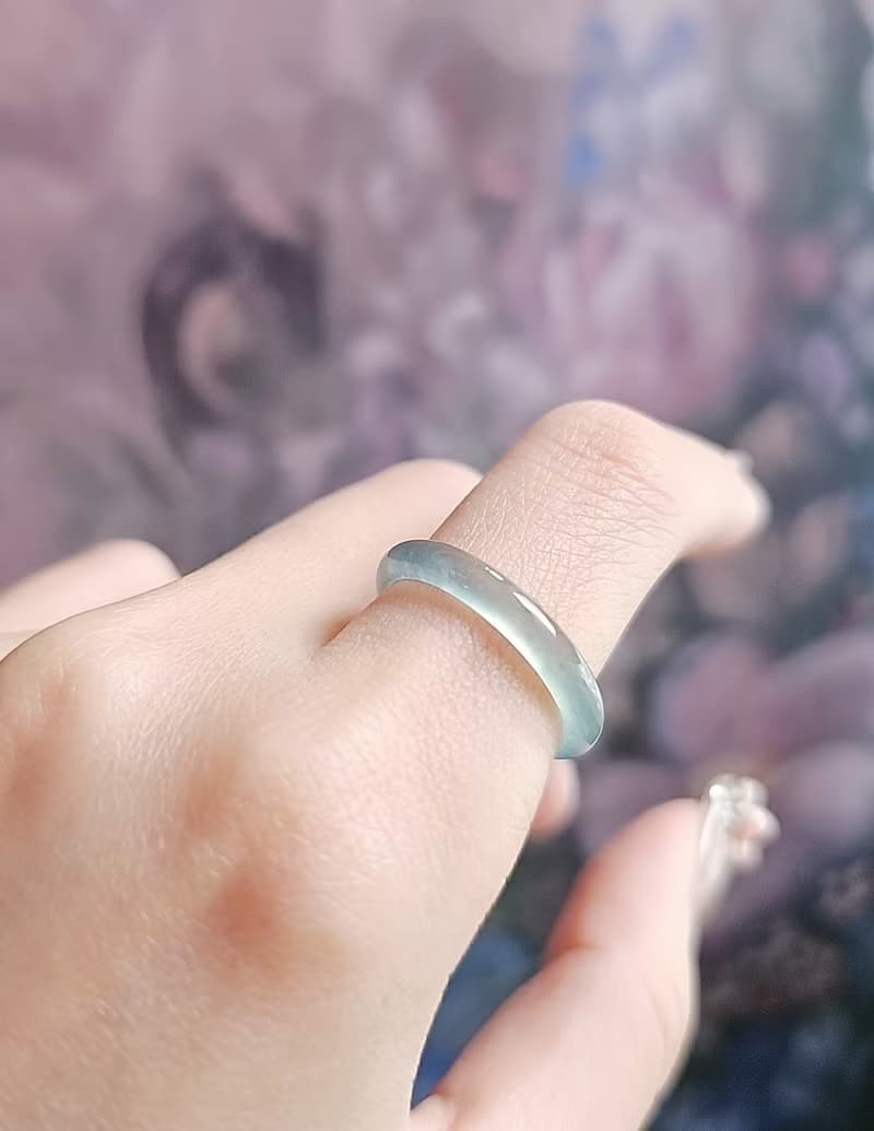 財水|夢幻仙氣高冰玻淡藍放光戒圈|A貨翡翠戒指#14男女皆可