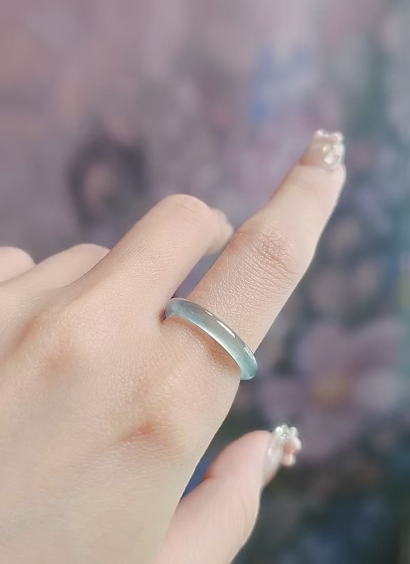 財水|夢幻仙氣高冰玻淡藍放光戒圈|A貨翡翠戒指#14男女皆可