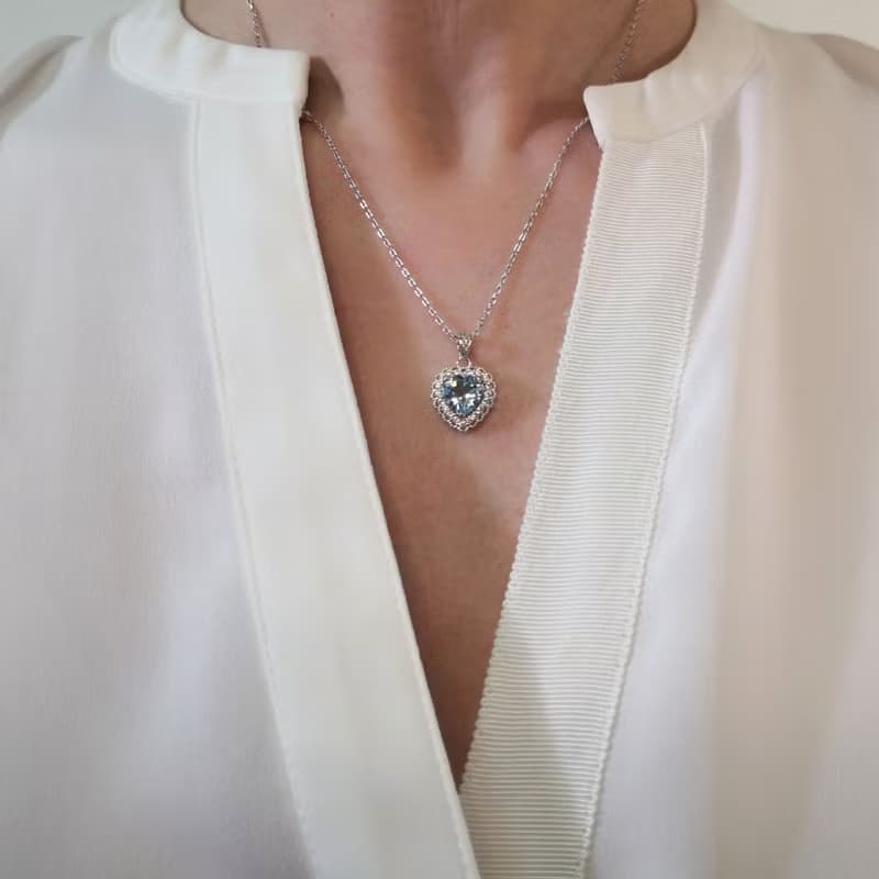 心動 天然托帕石 心型切割 湛藍光澤 純銀項鍊 女朋友禮物