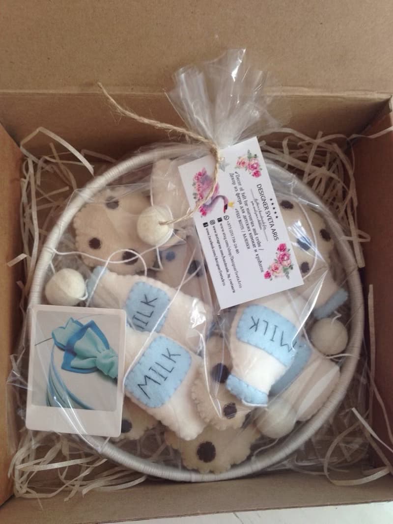 Cookies Milk Baby Mobile, Biscuit Nursery Decor, Bottle of Milk, Felt Pom Balls