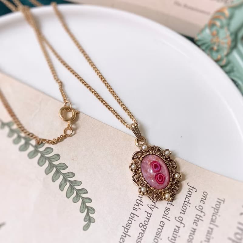 【西洋古董飾品】1949 Sarah Cov 閃爍設計 粉紅珍珠感 項鍊