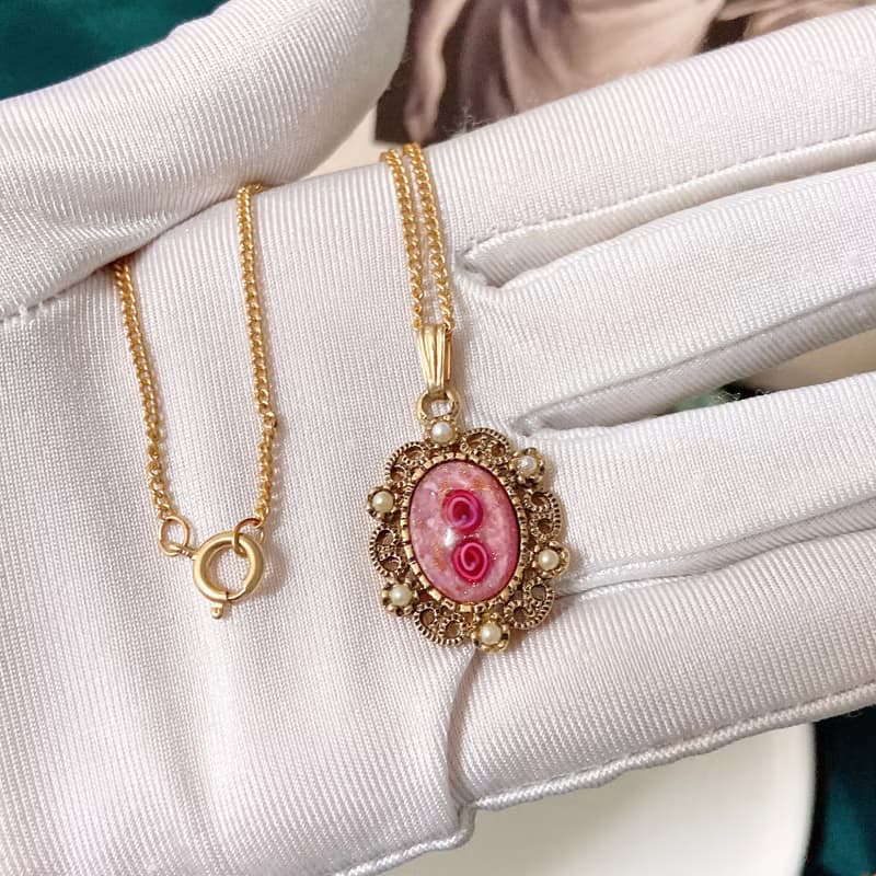 【西洋古董飾品】1949 Sarah Cov 閃爍設計 粉紅珍珠感 項鍊