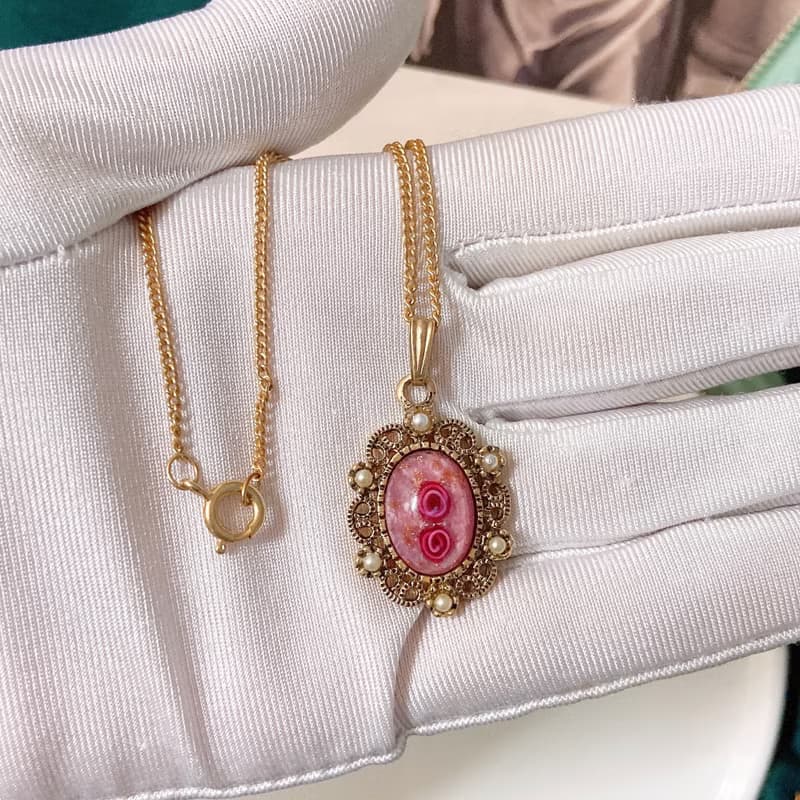 【西洋古董飾品】1949 Sarah Cov 閃爍設計 粉紅珍珠感 項鍊