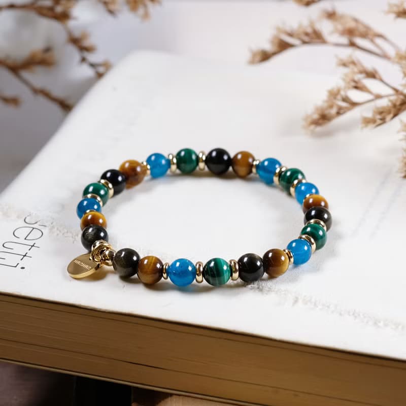 金曜石 黃虎眼 孔雀石 磷灰石 手鍊 天然礦石水晶