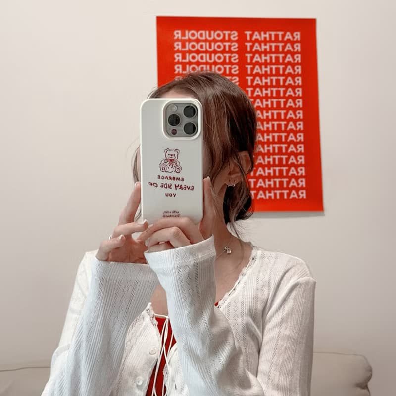【Huggy Little Teddy*Ivory*】PU皮紋iPhone手機殼
