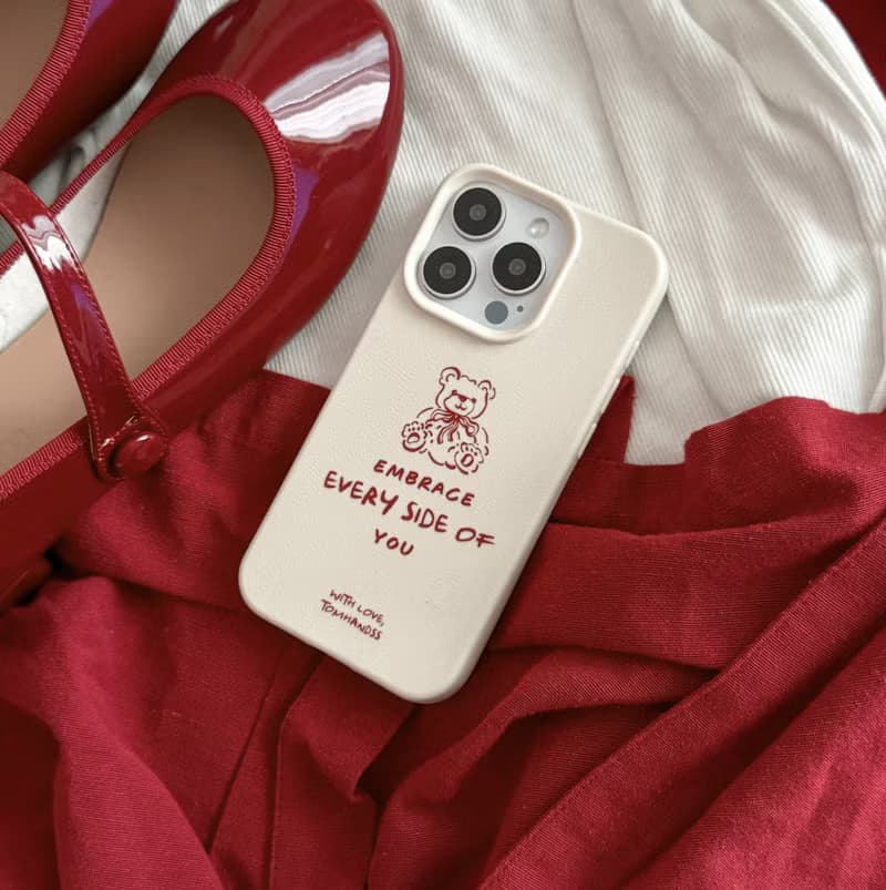 【Huggy Little Teddy*Ivory*】PU皮紋iPhone手機殼