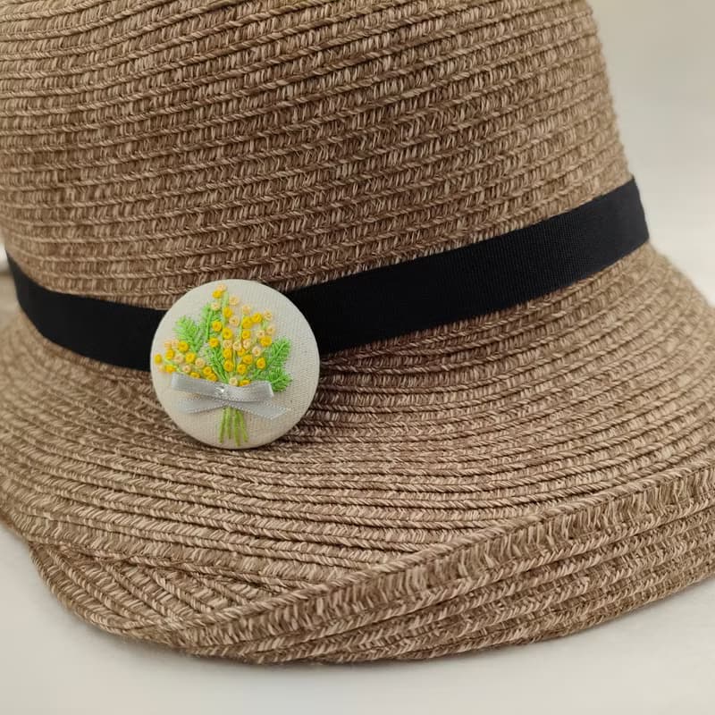 ミモザの花束刺繍ブローチor刺繍ヘアゴム