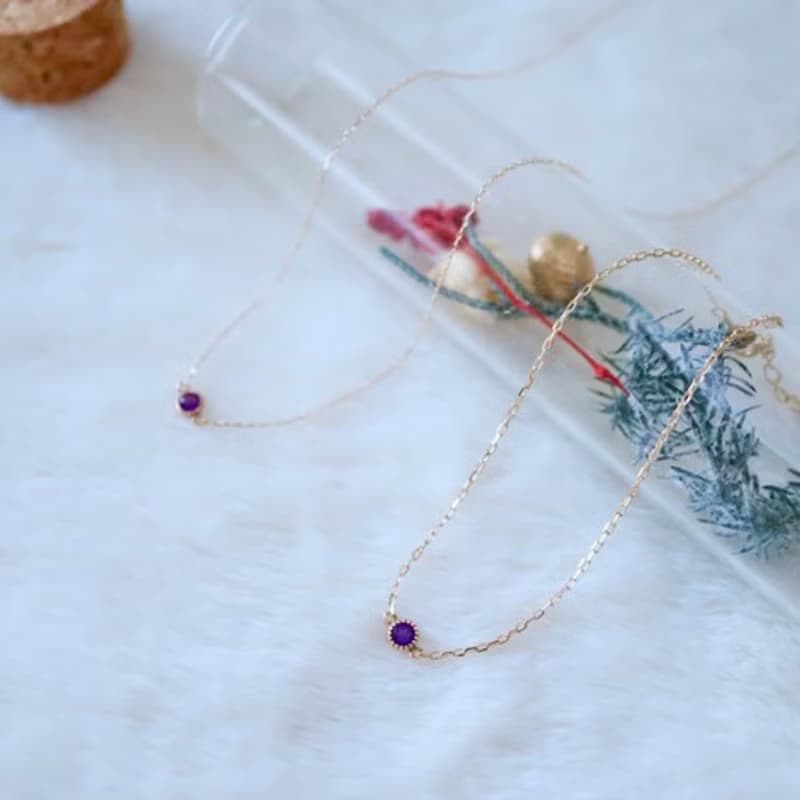 期間限定販売！クリスマスジュエリーコフレ＊極プチ♡K10YGアメシストネックレス＆ブレスレット(アンクレット)セット