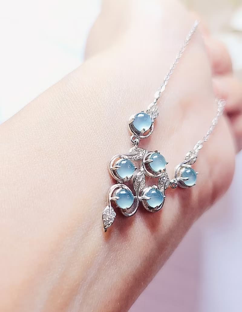 |古典精緻藍剛|a貨翡翠冰玻藍剛蛋面4.2mm純銀鍍18k設計款項鍊