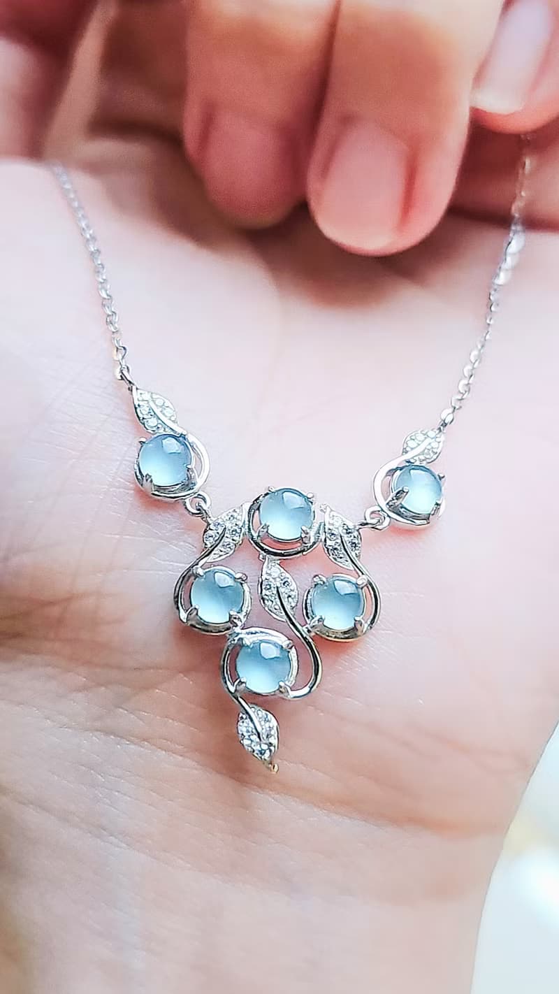 |古典精緻藍剛|a貨翡翠冰玻藍剛蛋面4.2mm純銀鍍18k設計款項鍊