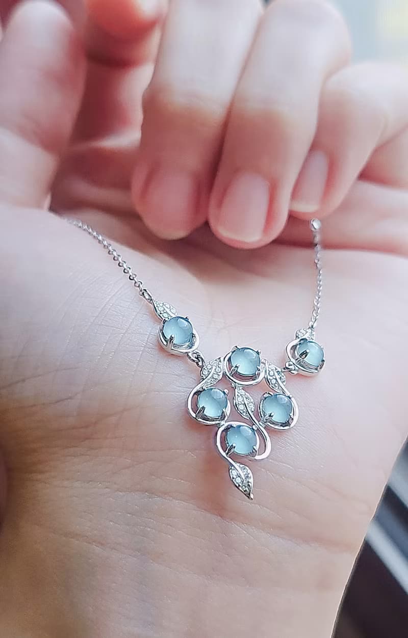 |古典精緻藍剛|a貨翡翠冰玻藍剛蛋面4.2mm純銀鍍18k設計款項鍊