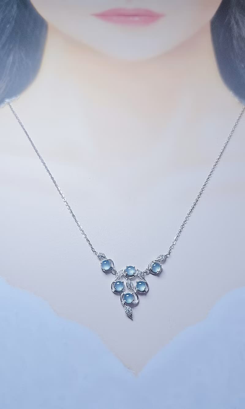 |古典精緻藍剛|a貨翡翠冰玻藍剛蛋面4.2mm純銀鍍18k設計款項鍊