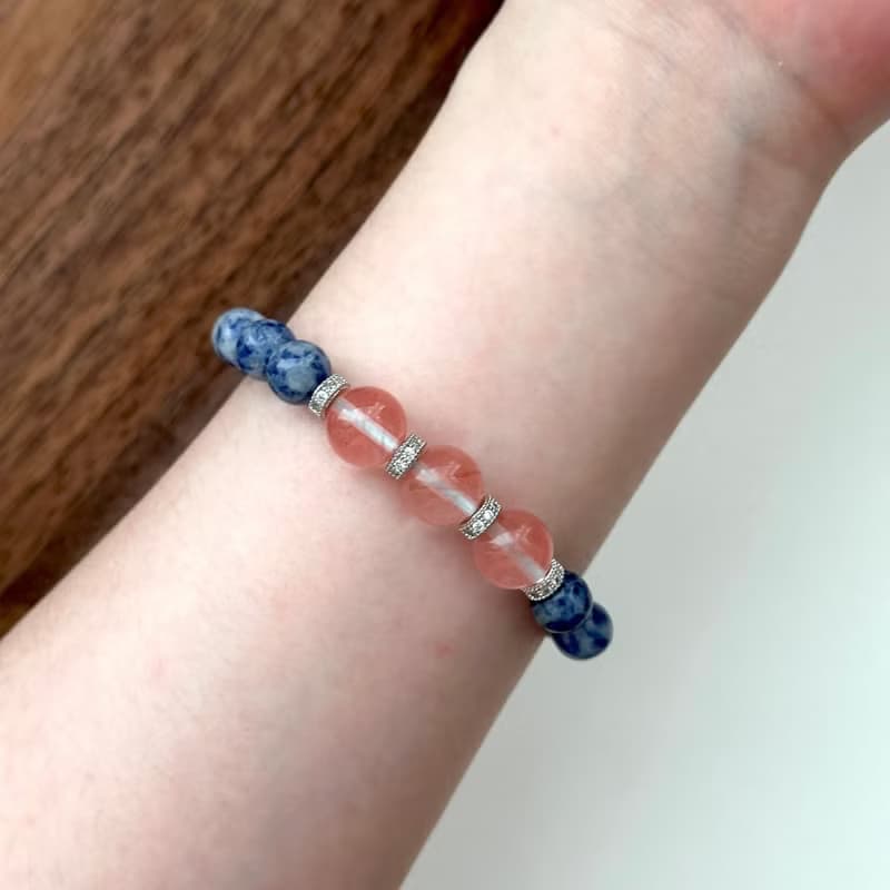 【釐清自我】藍紋石西瓜紅鍍銀手鏈 驅除壓力 堅定與勇氣治癒心靈