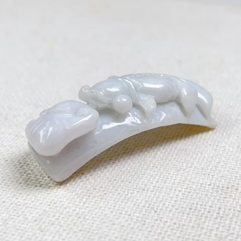 白翡翡翠如意金魚手牌 | 天然緬甸玉A貨翡翠 | 送禮