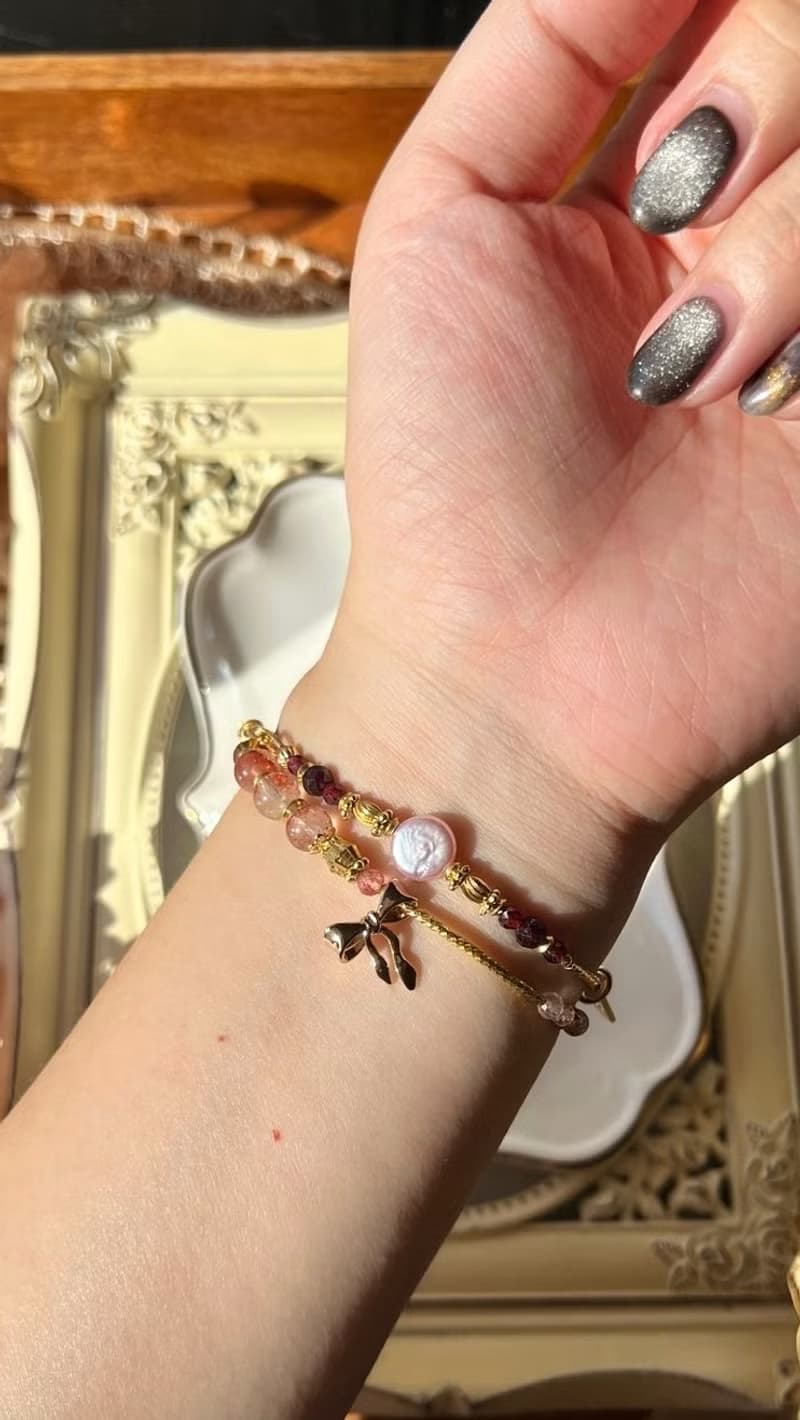 -緞帶-天然水晶手鏈/黃銅手鍊