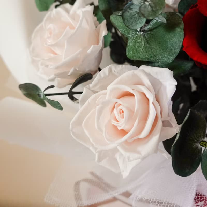 9朵永生特級大玫瑰花束-紅白色